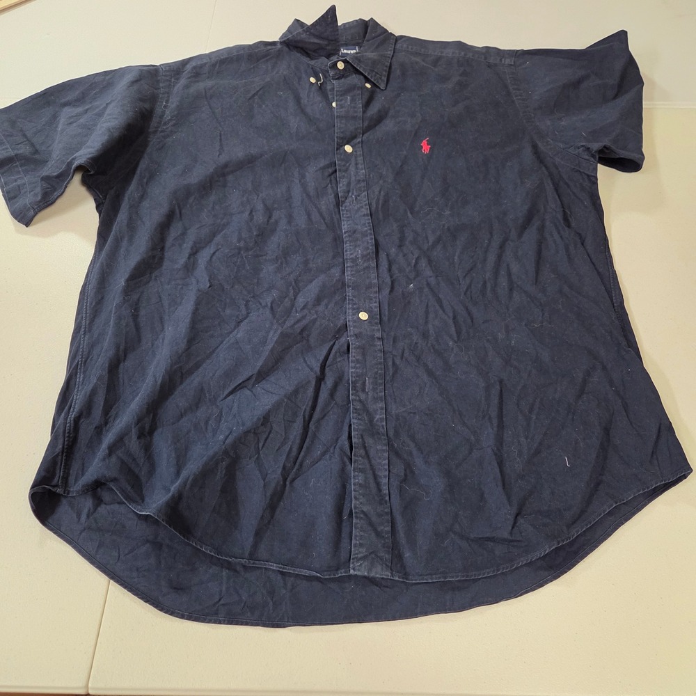 Ralph Lauren Blake Mens Large Navy Blue Short Sleeve Button Down Cotton Shirt